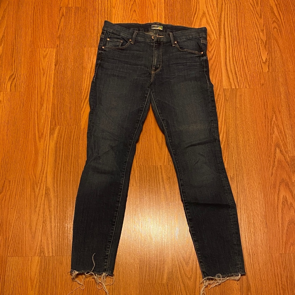 Mother Dark Wash Looker Ankle Fray Girl Crush Jeans 27